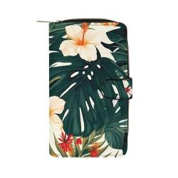 WYUSPGK XB0608021 Herren-Geldbörse aus Leder, Motiv: tropische Sommer-Hawaii-Blume, Palmblätter, geeignet für den täglichen Gebrauch, 19,7 x 11 x 3,5 cm, XB0608021, tropische Sommer-Hawaii-Blume, von WYUSPGK