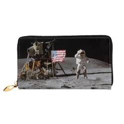 WYYDPPLK Lange Clutch-Geldbörse aus Leder mit farbigem Marmor-Aufdruck, durchgehend, doppelseitig, langlebig mit überlegener Speicherkapazität, Astronaut auf dem Mond, Einheitsgröße von WYYDPPLK