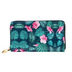 WYYDPPLK Rote schwarze weiße Luxus-Leder-Clutch-Geldbörse mit abstraktem Druck – Volldruck, doppelseitig, langlebig mit überlegener Speicherkapazität, Hawaii Rosa Blume, Einheitsgröße von WYYDPPLK