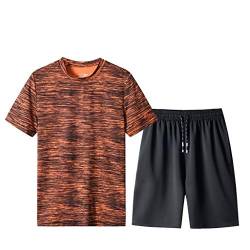 Schlafanzug Herren Kurz Pyjama Sommer Pyjama Set Shorts&T-Shirt Schlafanzüge Schlafanzug Lang Nachtwäsche Hausanzug Shorty Sleepwear Kurzarm Schlafhose schnelles trockenes Sport-Set (Orange-1, XXXL) von Wahuan