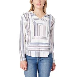 WallFlower Damen Ausschnitt Vintage Tuck Hacci Classic Baja Stripe V-Neck Hoodie Pullover, Weiß, X-Small von WallFlower