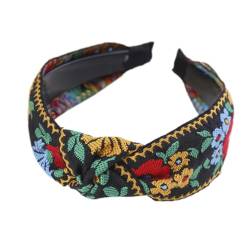 1 Stück 5cm Breit Haarreif Damen Haarband Retro Haarreifen mit knoten Besticktes Blumenstirnband Kopfband Stirnband Haarschmuck Kopfbedeckung für Täglichen Gebrauch für Frauen Mädchen,Schwarz von Wambere