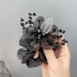 2 Stück Haargummis Scrunchies für Damen Haar Haarbänder Haarschmuck Chiffon Organza Haarringe Haargummi Groß Halt Elastische Haarwackeln für Frauen Damen,Schwarz von Wambere