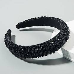 Breite 3 cm Damen Haarbänder Handgewebtes Perlen Stirnband Haarstyling Accessoires für Damen Mädchen,Für Gesicht Waschen,Schminken,den täglichen Gebrauch, Partykleidungszubehör,Schwarz von Wambere