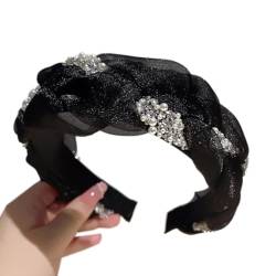 Damen Organza Strass Stirnband Haarband Geflochten Haarreif Haarschmuck Haarreifen Rutschfest Stirnbänder Haarbänder Kopfbedeckung für Hochzeit Geburtstag Party Tägliches Tragen,Schwarz von Wambere