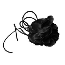 Wambere 1 Stück Damen Halsband Blumen Choker Verstellbare Halskette Vintage Lange Band Choker Sommer Strand Choker Schmuck für Frauen Mädchen Hochzeit Geburtstag Party Abschlussball,Schwarz von Wambere