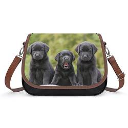 Wangsxing Umhängetasche Damen Schwarzer Labrador Schultertasche Crossbody Tasche Leder Handytasche Geldbörsen Für Mädchen 31x22x11cm von Wangsxing