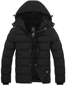 Wantdo Herren Fleece Futter Parka Warm Winter Jacke Gepolstert Puffer Jacke Bequem Freizeit Jacke Schwarz S von Wantdo