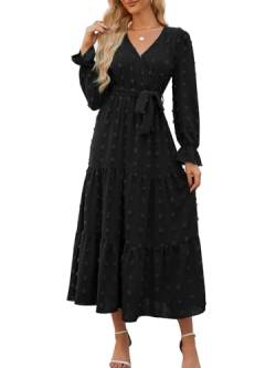 Wantonfy Kleid Langarm Damen V Ausschnitt Freizeitkleider Strandkleid Midikleid Kurzarm A Linie Cocktailkleid Maxikleid Herbst von Wantonfy