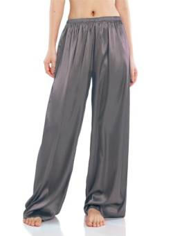 Wantschun Damen Schlafanzughose Satin Silk Pyjamahose Wide Leg Nachtwäsche Hose - Dunkelgrau ; L von Wantschun