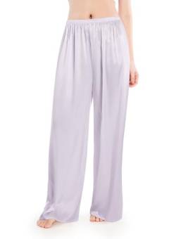 Wantschun Damen Schlafanzughose lang Satin Silk Pyjamahose Wide Leg Nachtwäsche Hose Grau;Large von Wantschun