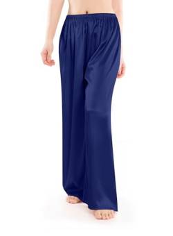 Wantschun Damen Schlafanzughose lang Satin Silk Pyjamahose Wide Leg Nachtwäsche Hose Navy Blau;XX-Large von Wantschun