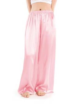 Wantschun Damen Schlafanzughose lang Satin Silk Pyjamahose Wide Leg Nachtwäsche Hose Rosa ; S von Wantschun