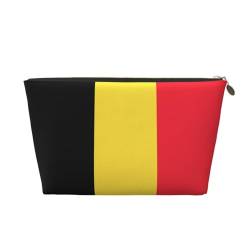 Damen-Kosmetiktasche, Motiv: Flagge von Belgien, Leder, Handtasche, tragbar, große Kapazität, Reißverschluss, Reisetasche, Aufbewahrungstasche, gold, Einheitsgröße von WapNo
