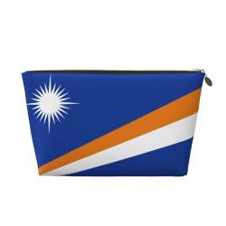 Damen-Kosmetiktasche mit Flagge der Marshallinseln, Leder, Handtasche, tragbar, große Kapazität, Reißverschluss, Reisetasche, Aufbewahrungstasche, gold, Einheitsgröße von WapNo