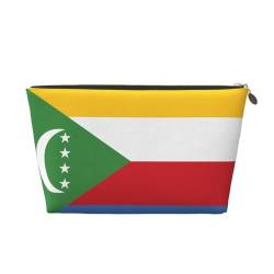 Kosmetiktasche für Damen, Motiv: Flagge der Komoren, Leder, tragbar, große Kapazität, Reißverschluss, Reisetasche, Aufbewahrungstasche, gold, Einheitsgröße von WapNo