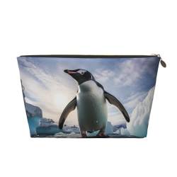 Kosmetiktasche für Damen, Pinguin-Muster, Leder, Handtasche, tragbar, große Kapazität, Reißverschluss, Reisetasche, Aufbewahrungstasche, gold, Einheitsgröße von WapNo