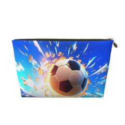 The Flying Soccer Ball Pattern Damen Kosmetiktasche Leder Handtasche Tragbare Große Kapazität Reißverschluss Reisetasche Aufbewahrungstasche, gold, Einheitsgröße von WapNo