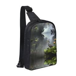 WapNo Heron By The Lake Crossbody Brusttasche Sling Rucksack für Reisen Wandern, Schwarz , Einheitsgröße von WapNo