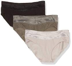 Warner's Damen Blissful Benefits No Muffin Top Cotton Stretch Lace Panties Multipack Hipster-Hschen, Stone Crystal Web/Platin/Schwarz, X-Large von Warner's