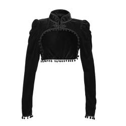 WatSKY Steampunk Schwarzer Samt Kurz Crop Jacke Langarm Herbst Damen Gothic Bolero Viktorianischer Mantel Vintage Korsett Zubehör-schwarz-M von WatSKY