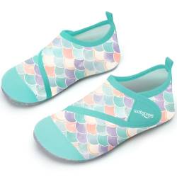 Badeschuhe Strandschuhe Schwimmschuhe Wasserschuhe Mädchen Baby Aquaschuhe Schnell Trocknend Barfuss Schuh für Kinder Beach Pool（Fischschuppen Grün 24/25） von WateLves