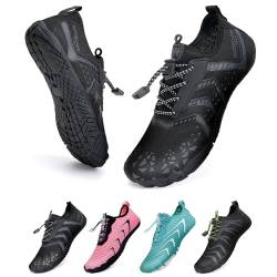 Barfußschuhe Traillaufschuhe Herren Damen Wasserschuhe Bades Barfusss Schwimms Strands Schnell Trocknend Atmungsaktiv rutschfest Unisex(Eiskorn schwarz 42) von WateLves