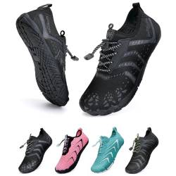 Barfußschuhe Traillaufschuhe Herren Damen Wasserschuhe Bades Barfusss Schwimms Strands Schnell Trocknend Atmungsaktiv rutschfest Unisex(Eiskorn schwarz 45) von WateLves