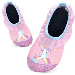 Kinder Badeschuhe Schwimmschuhe Wasserschuhe Mädchen Baby Strandschuhe Aquaschuhe Schnell Trocknend für Beach Pool(Einhorn Rosa26/27) von WateLves