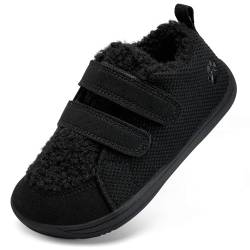 Winter Barfußschuhe Kinder Hausschuhe Winterschuhe Barefoot Mädchen Jungen Warme Gefüttert Barfussschuhe(Schwarz, 32EU) von WateLves