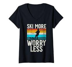 Damen Mehr Skifahren, weniger Sorgen, Wasserski T-Shirt mit V-Ausschnitt von Water Skiing Gifts