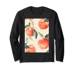 Aquarell Muster Kunst Pfirsichfrucht Langarmshirt von Watercolor Fruit Pattern Graphic (Peach)