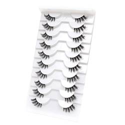 Watreketal Fake Lashes,10 Paar Halbwimpern, Katzenaugenwimpern, flauschig-dünne Akzent-Falsche Wimpern, natürlicher Look, handgefertigt, weiche Cluster-Wimpern, Packung von Watreketal