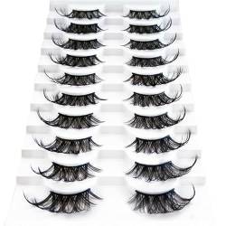 Watreketal Fake Lashes,10 Paar Halbwimpern, Katzenaugenwimpern, flauschig-dünne Akzent-Falsche Wimpern, natürlicher Look, handgefertigt, weiche Cluster-Wimpern, Packung von Watreketal