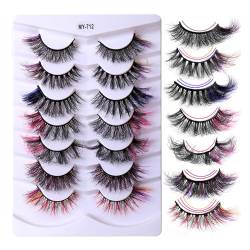 Watreketal Fake Lashes,7 Paar farbige 3D-Falsche Wimpern, dramatische, natürliche, dicke, lange falsche Wimpern, Augen-Make-up-Verlängerung für Frauen und Mädchen von Watreketal