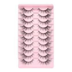 Watreketal Fake Lashes,Natürlich aussehende Wimpern, flauschige falsche Wimpern, 10 Paar Wimpern, gelockte künstliche Wimpern für Frauen, Augen-Make-up von Watreketal