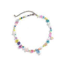 Watreketal Halskette,Choker-Halskette mit Blumenperlen funkelnde Perlen modisches Accessoire Choker-Halsband mit Blumenperlen für Mädchen und Teenager von Watreketal