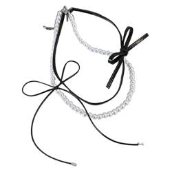 Watreketal Halskette,Elegante verstellbare Halskette doppellagige Choker-Kette Halsschmuck aus Leder mit Schleife stilvoller Kettenschmuck für Frauen und Mädchen von Watreketal