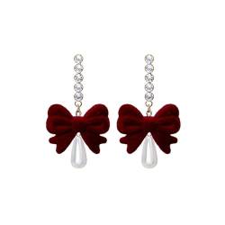 Watreketal Ohrringe,Mode Baumeln Ohrringe Elegante Vintage Perle Bowknot Quasten Ohrringe Temperament Tropfen Ohrringe Frau Neue Jahr Schmuck von Watreketal