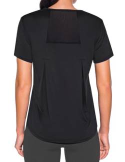 Wayleb Sportshirt Damen Kurzarm - Leichtes Atmungsaktiv Sport T-Shirt - Sommer Funktionsshirt mit Back Mesh - Locker Casual Sportoberteil fur Fitness Gym Yoga, Schwarz M von Wayleb