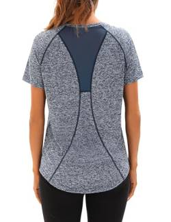 Wayleb Sportshirt Damen Kurzarm Sommer Sport T-Shirts Leichte Atmungsaktiv Funktionsshirt Fitness Oberteile Frauen V Ausschnitt Yoga Sportoberteile Top, Navy blau M von Wayleb