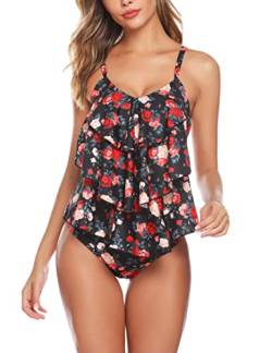 Wayleb Tankini Damen Bauchweg Zweiteiler Badeanzug Volant Push up Bademoden Tankini Set mit Shorts Verstellbare Träger Badeanzüge für Damen S-XXXL von Wayleb