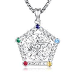 Tetragrammaton Halskette 925 Sterlingsilber Wicca Pentagramm Anhänger mit Zirkonia Pentagramm Talisman Hexenschmuck für Frauen Männer von Waysles