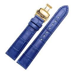 WchsTUmpxN Universelles Armband, 14/15/16/17/18/20/21/22/23/24 mm, vier Stile, hautfreundliches blaues Rindsleder-Armband mit Dornschließe und Faltschließe(Blue gold F,16mm) von WchsTUmpxN
