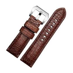 WchsTUmpxN Universelles Armband, 22 mm/24 mm/26 mm, raues Krokodilleder-Armband mit Dornschließe for Herren-Smartwatch, Klassische Analoguhr, Zifferblatt-Quarzuhr(Brown Silver Buckle,24mm) von WchsTUmpxN