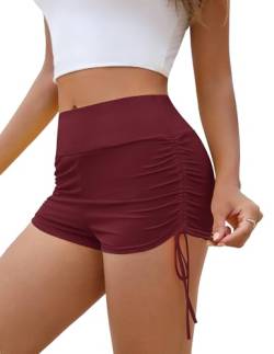 Weardear Damen Badeshorts Bauchkontrolle Schwimmshorts Schnell Trocknend Kurze Hohe Taille Badehose Bikinihose Damen Yoga Leggings, Weinrot, L von Weardear