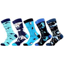 WeciBor Herren Lustige Bunte Baumwolle Socken, 5 Paar Blau Meerestiere, Größe 43-46 von WeciBor