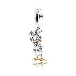 Wedanor Charme Donald Duck Lab gewachsen Charms-Anhänger 925 Sterling Silber Charm Bead Pendant für Europäische Armbänder und Halsketten von Wedanor