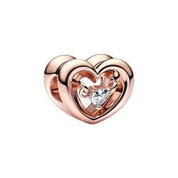 Wedanor Charme Rose Gold Radiant Heart – Floating Stone Charms-Anhänger 925 Sterling Silber Charm Bead Pendant für Europäische Armbänder und Halsketten von Wedanor