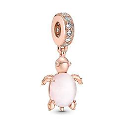 Wedanor Charme Rose Gold Rosa Meeresschildkröte Dangle Charms-Anhänger 925 Sterling Silber Charm Bead Pendant für Europäische Armbänder und Halsketten von Wedanor